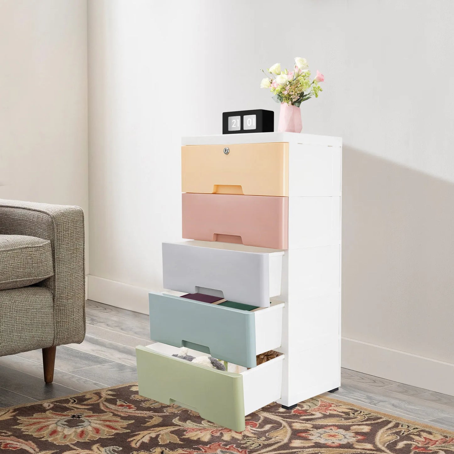 5-Drawer Plastic Storage Cabinet | Large Capacity Organization