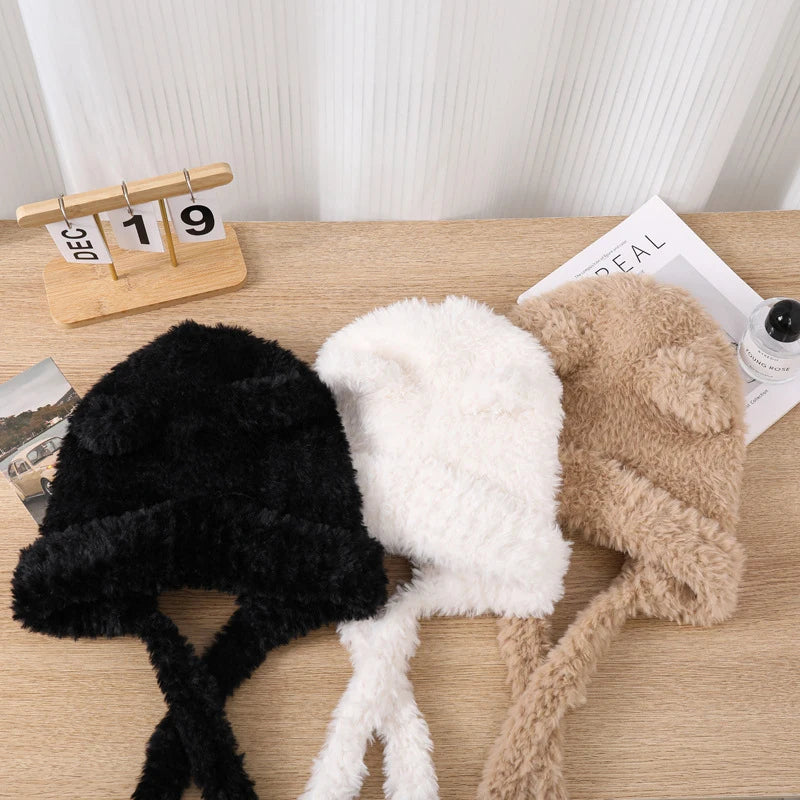 Women's Cute Bear Ears Plush Winter Hat | Stylish and Warm Beanie