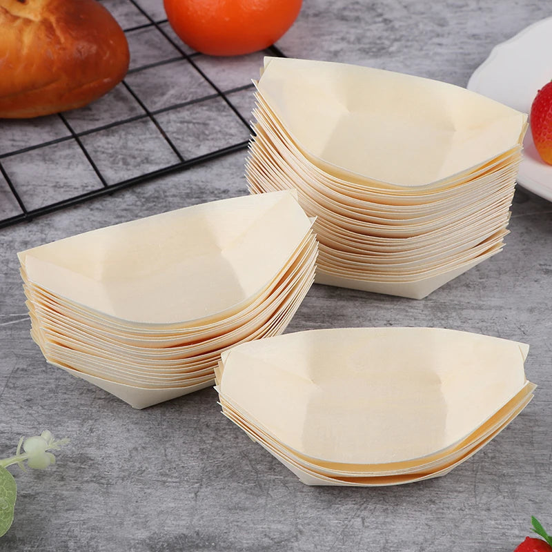 50 Platos Desechables de Madera para Sushi | Elegante Experiencia Culinaria