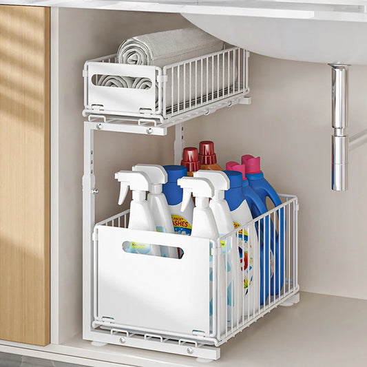 2 Tier Under Sink Organizer | Adjustable Storage Solution