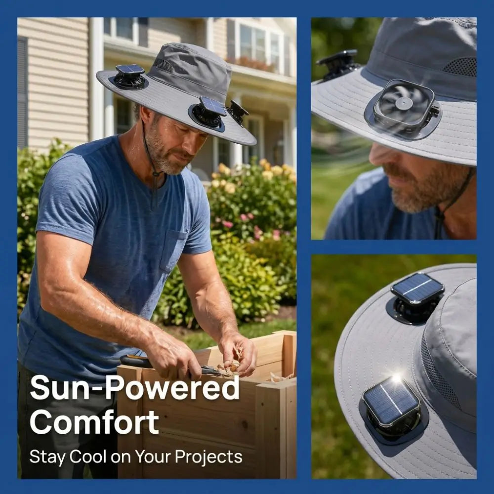 3 Fans Solar Fan Hat | Breathable UV Protection Wide Brim Cap