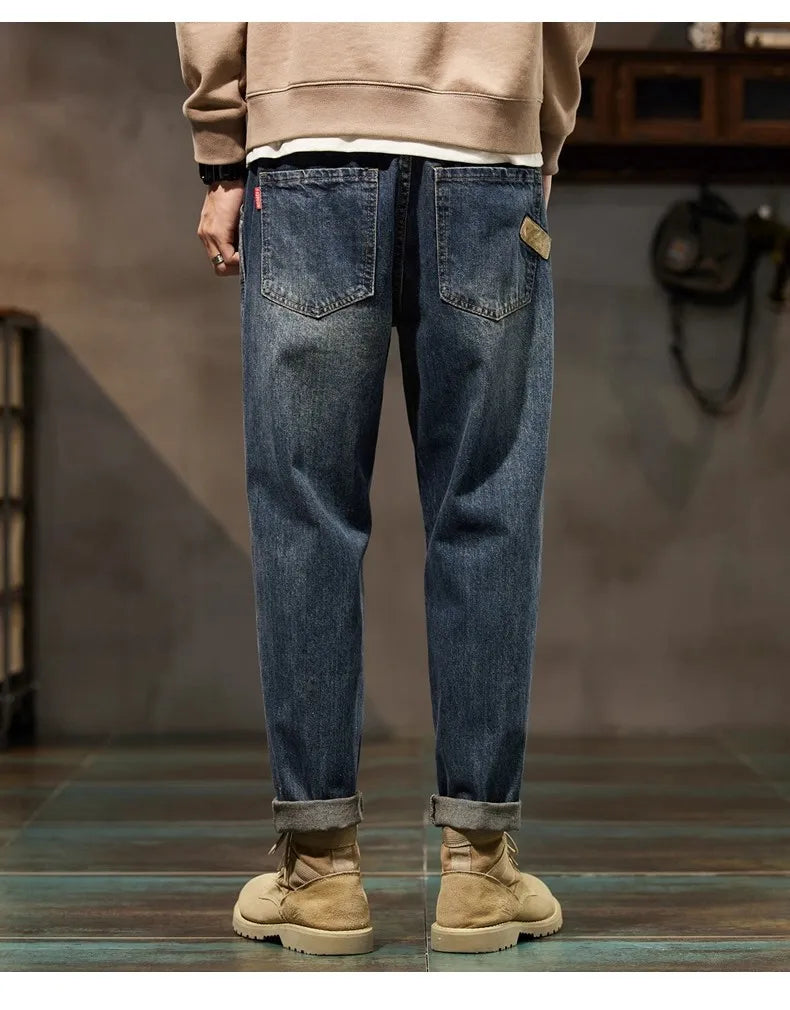 Retro American Style Men's Jeans | Loose Straight-Leg Denim Pants