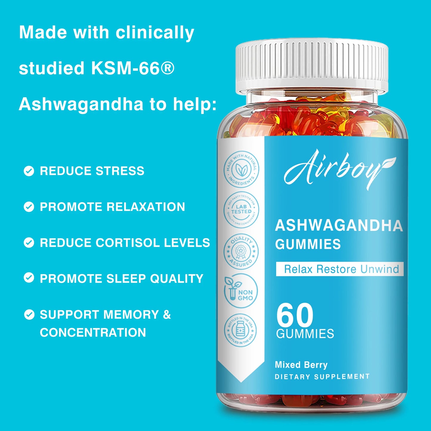 Ashwagandha Gummies for Energy & Stress Relief | Non-GMO