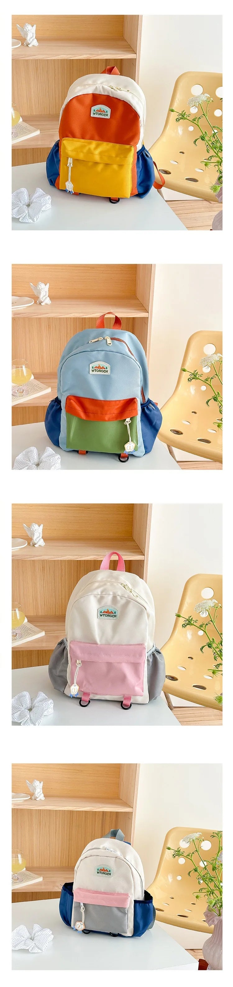 Lightweight Color Block Kids Backpack for School & Travel