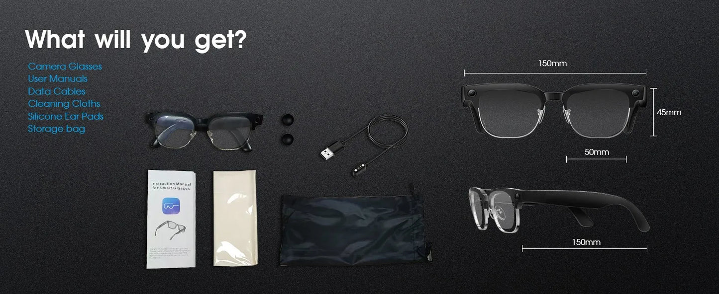 2026 Smart Glasses with 800W Ultra-Wide HD 4K Camera — Dual Lens Video Recording, 4GB AI Photo Recognition, Bluetooth Calls, Voice Translation, Anti-Blue Light UV Sunglasses