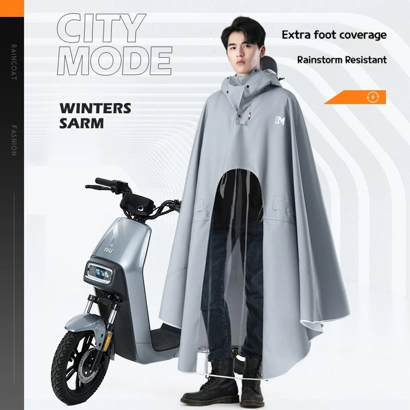 Men's Full-Length Rain Poncho for Motorcycle & Scooter Riders
