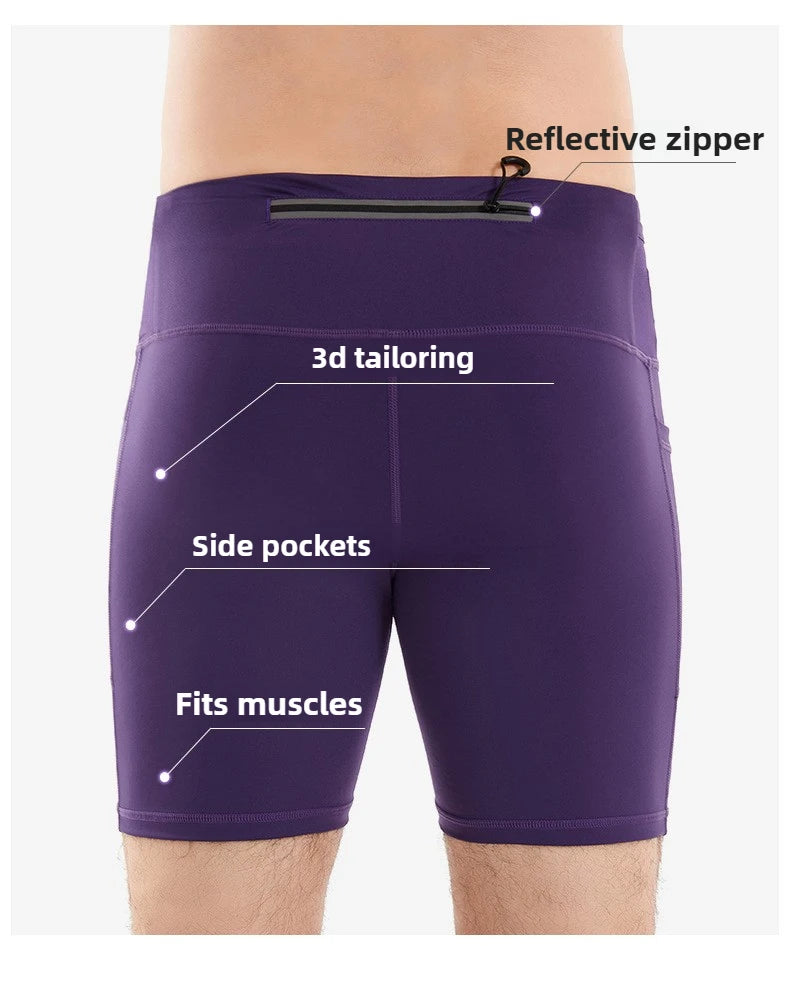 Quarter Length Compression Running Shorts with Multi-Pockets