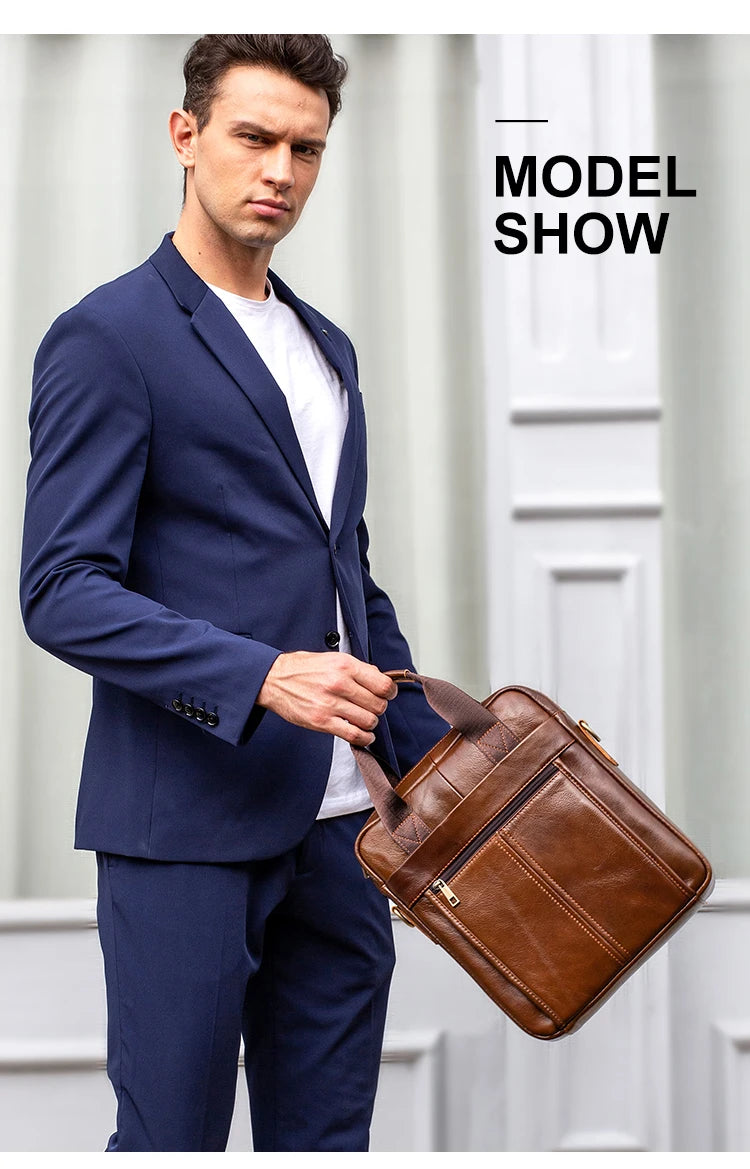 Bolso bandolera de cuero genuino para hombre | Elegante maletín para portátil