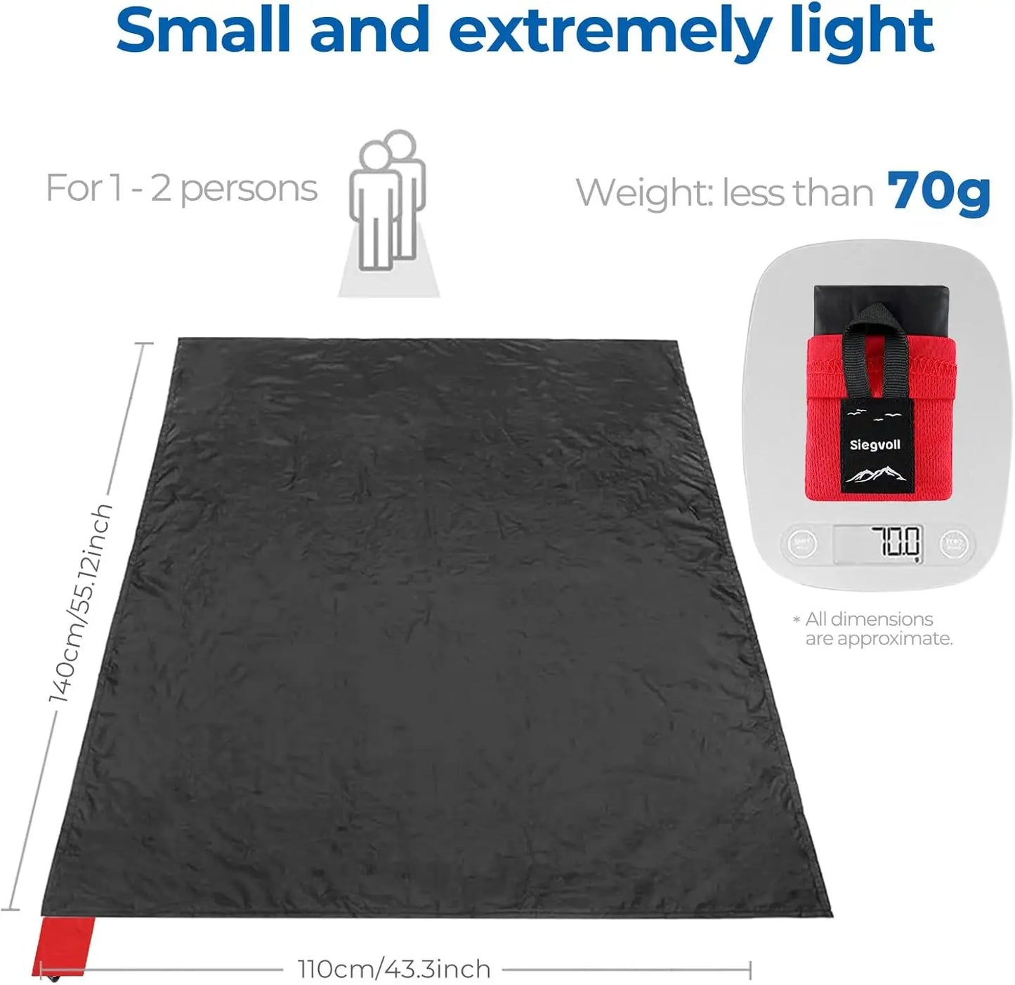 Pocket Picnic Blanket for 1-2 Persons | Lightweight Waterproof Mat