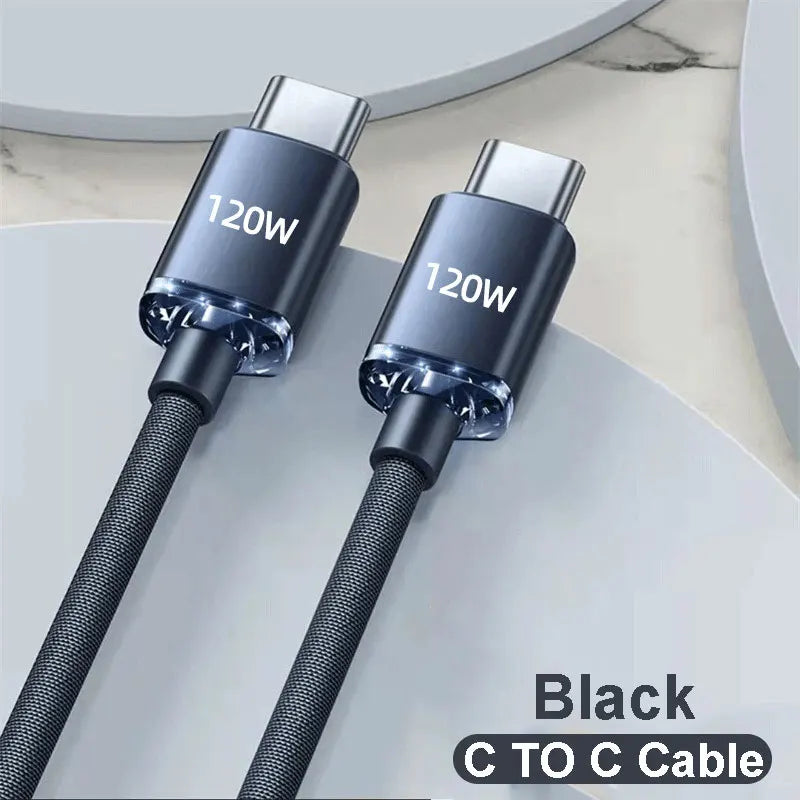120W Fast Charging USB Cable for iPhone & Android Devices
