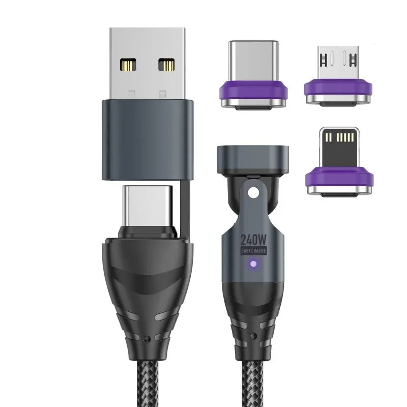 240W Fast Charging Magnetic Cable for USB-C & Micro Devices