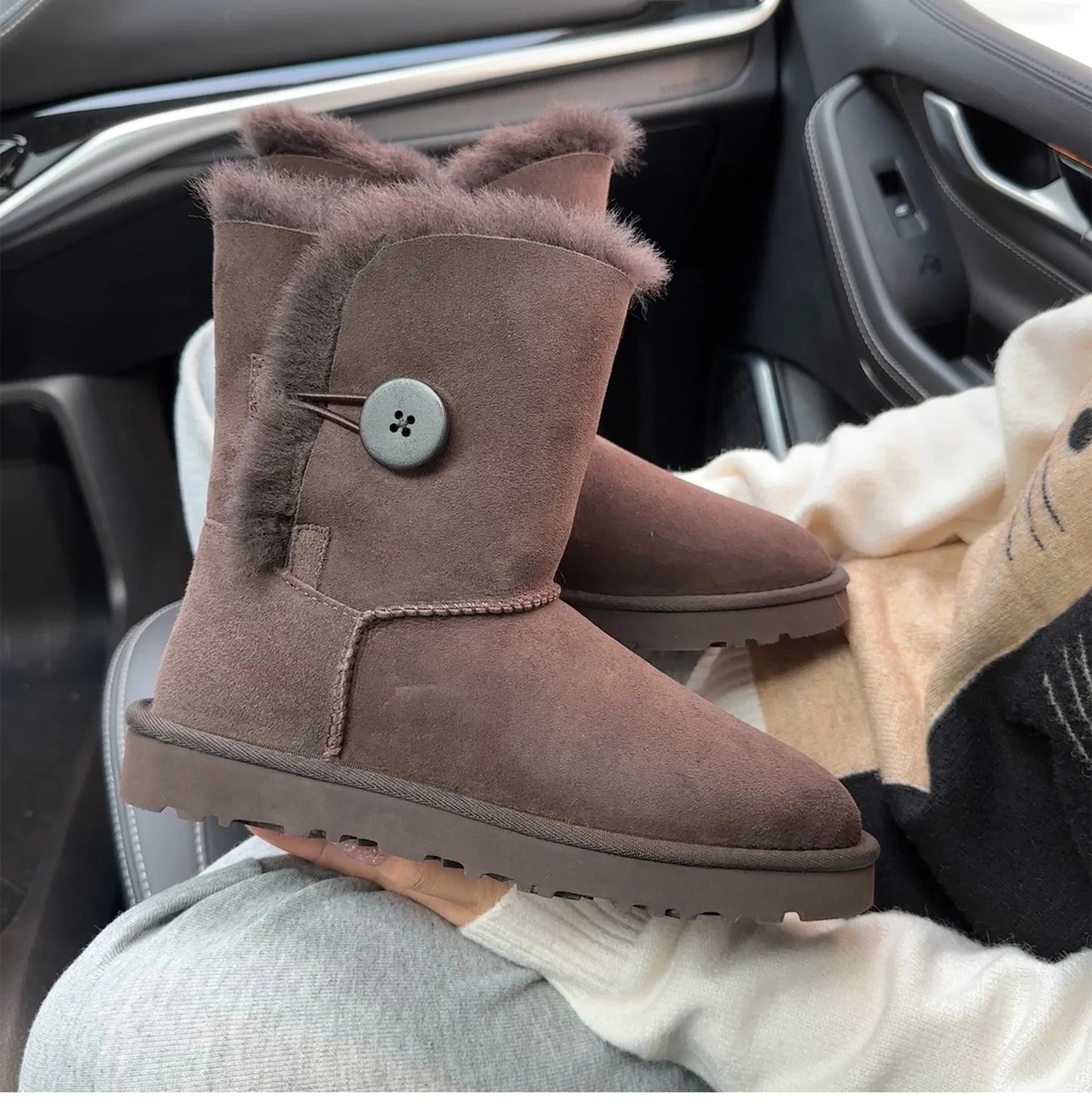 Women's Sheepskin Wool Snow Boots | Warm Fleece Lined Winter Boots