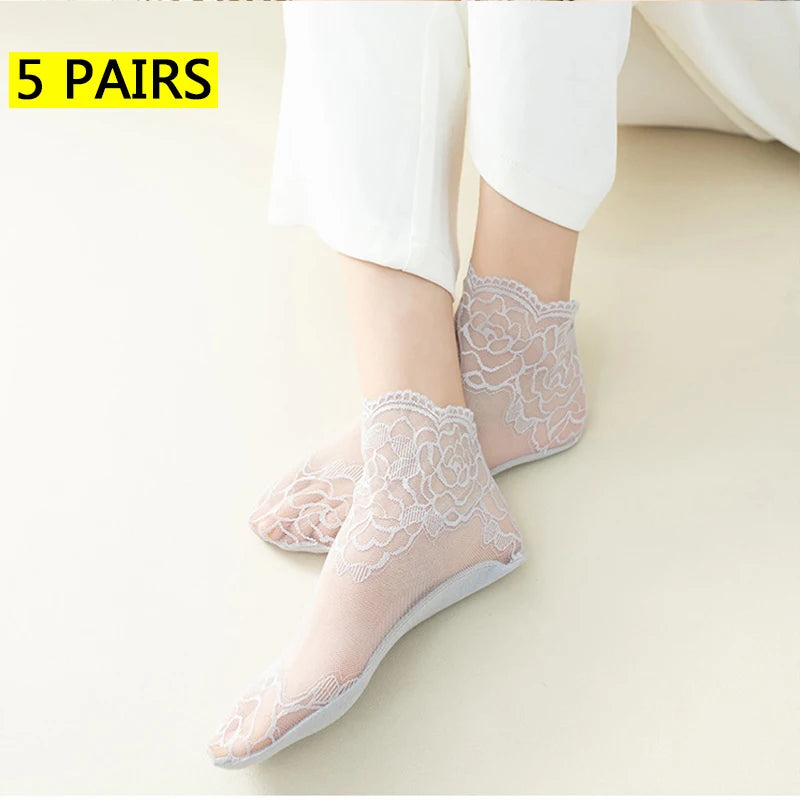 Invisible Lace Socks for Women | Non-Slip Thin Boat Socks