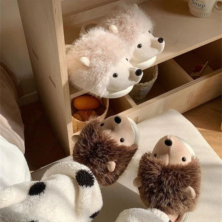 Cute Hedgehog Plush Winter Slippers | Cozy Cotton Home Shoes