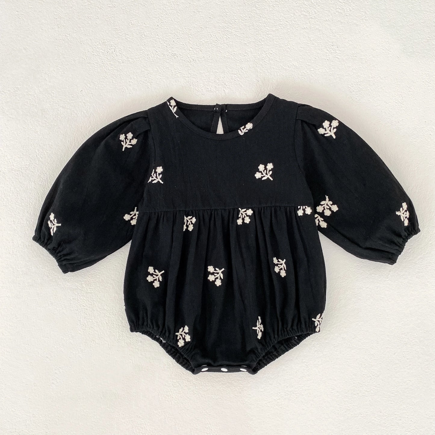 Baby Girls Embroidered Bow Romper | Cozy Autumn Jumpsuit