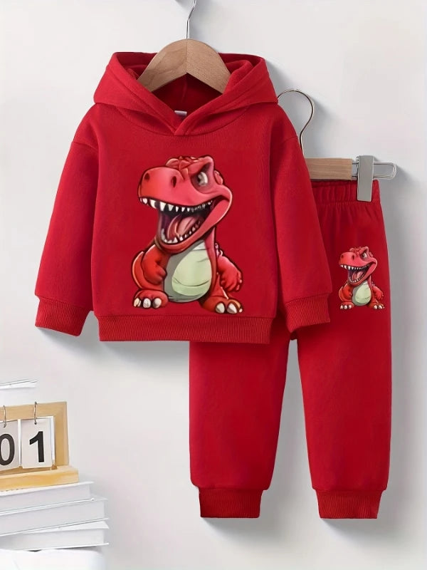Cozy Toddler Dinosaur Print Fleece Hoodie & Pants Set