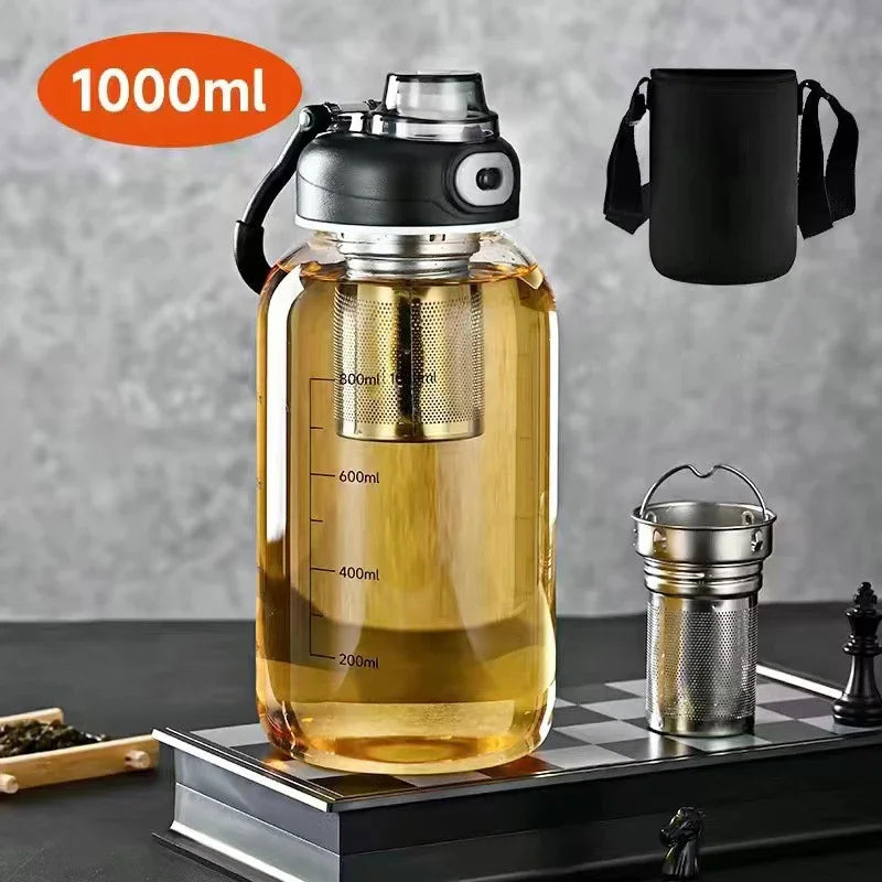 Large Capacity Glass Water Bottle with Tea Strainer | Ideal for Travel