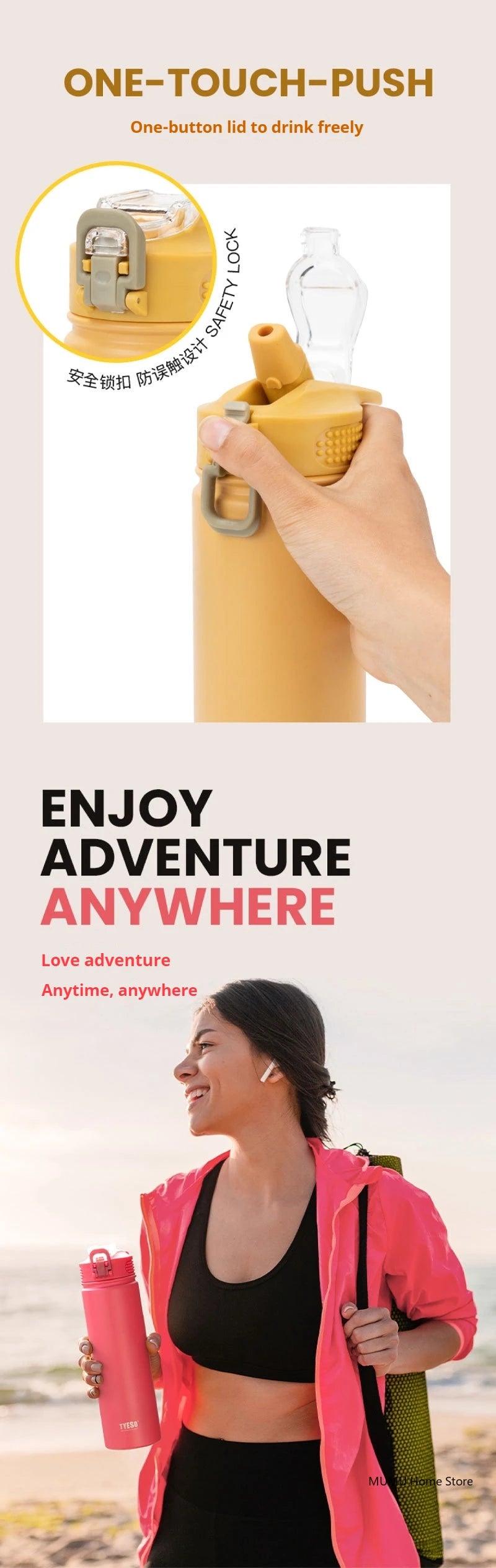Stainless Steel Insulated Water Bottle with Straw - 600/750ML