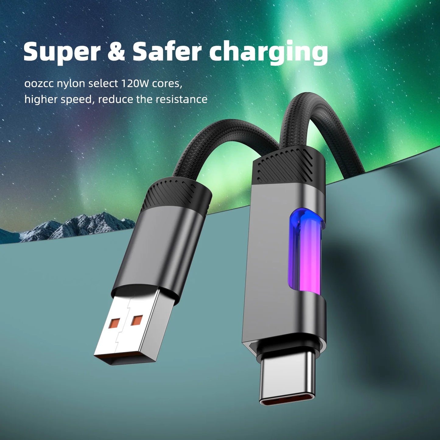 RGB Fast Charging Cable | 120W 6A USB Type C with Ambient Light