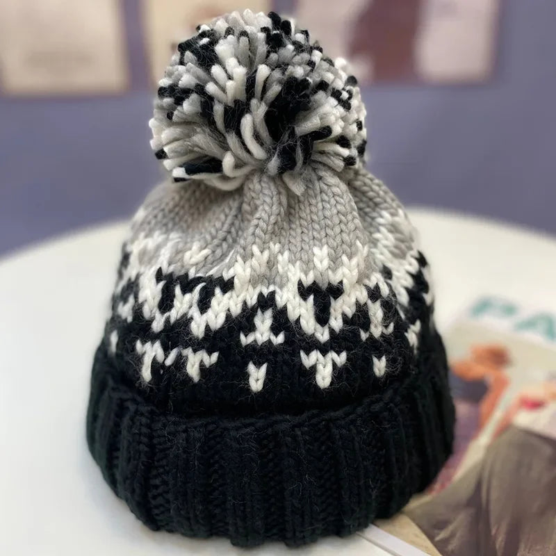 Unisex Fur Pompom Beanie Hat | Cozy Warm Knit Winter Cap