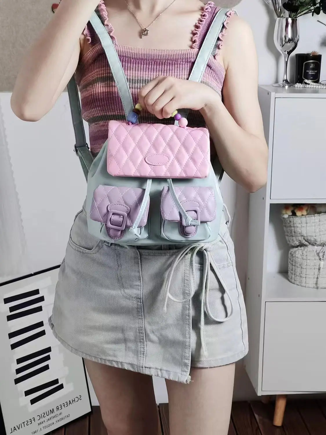 Versatile Women's Retro Style Mini Backpack | Chic Patchwork Design