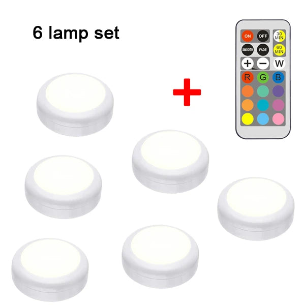 Multicolor LED Cabinet Light with Remote Control | Dimmable Puck Lamp