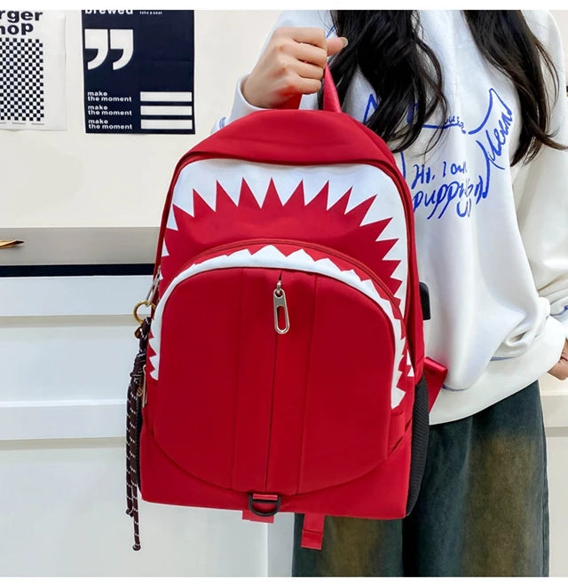 Luminous Shark Mouth Backpack | Large Capacity USB Laptop Bag
