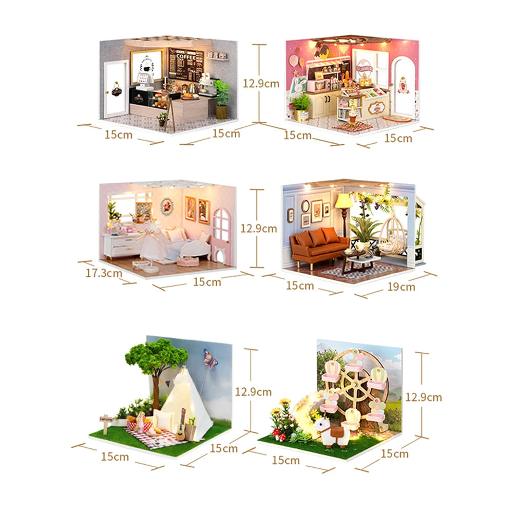 Kit de casa de muñecas de madera DIY | Regalo creativo con muebles en miniatura