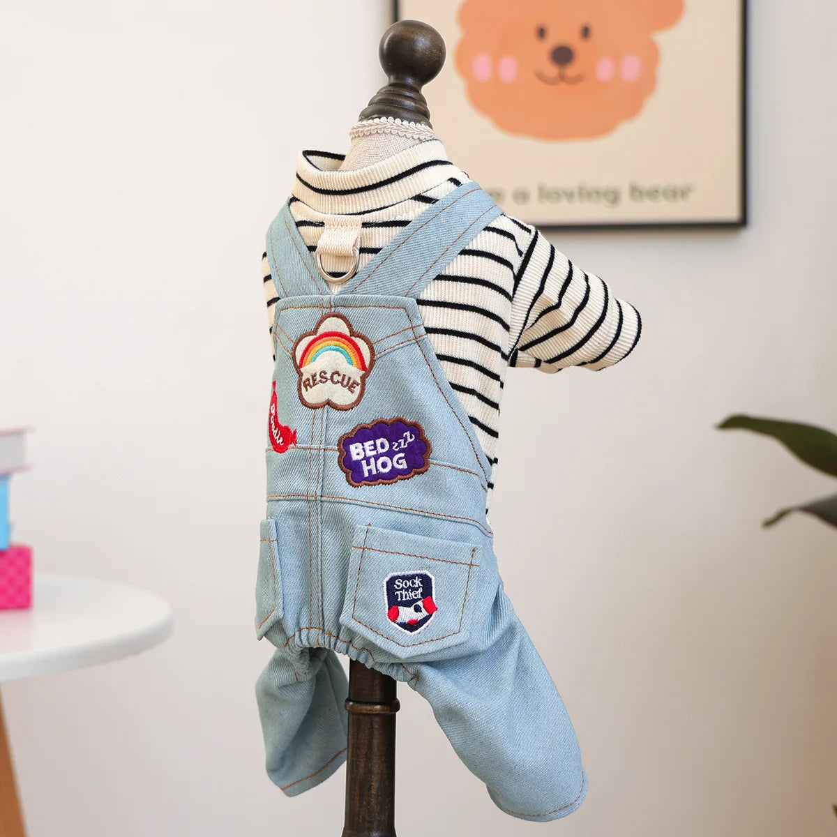 Small Dog Denim Overalls | Fun Patches Puppy Jumpsuit