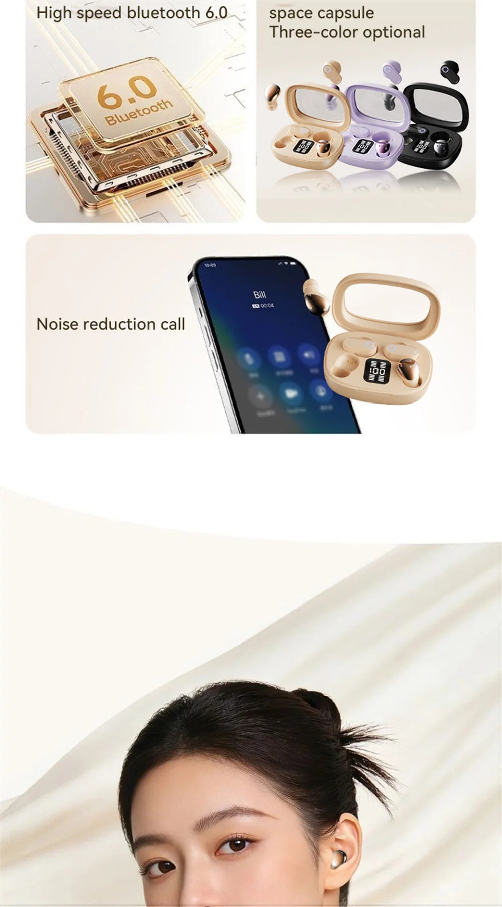 Fashion Plated In-ear Wireless Dual-Earphone Sports Earplugs Long Battery Life ENC Noise Reduction HD Call Couple Creative Gift
