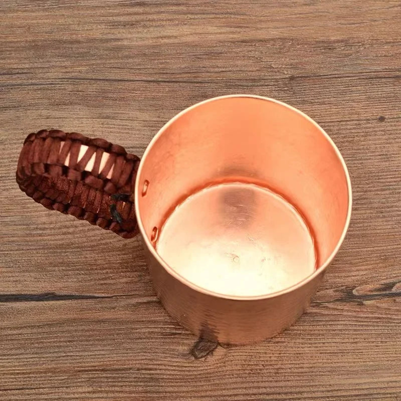 Handcrafted Coffee Mug,Pure Copper Beer Cup,Weave Handle Thickened Water Breakfast Cup,for Home Drinkware Tableware ,200ml,1pcs