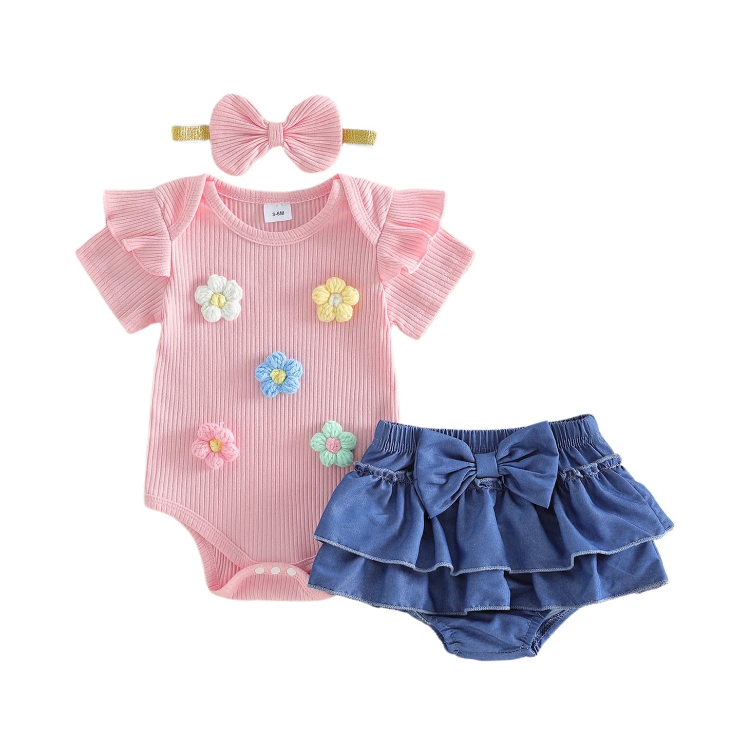 Toddler Girls Boho Chic Romper | Floral Lace Trim Set
