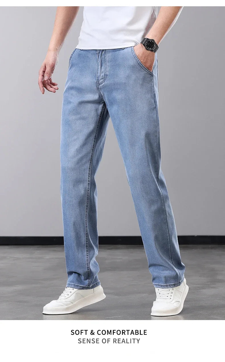 Men's Summer Thin Jeans | Soft Breathable Denim Casual Trousers