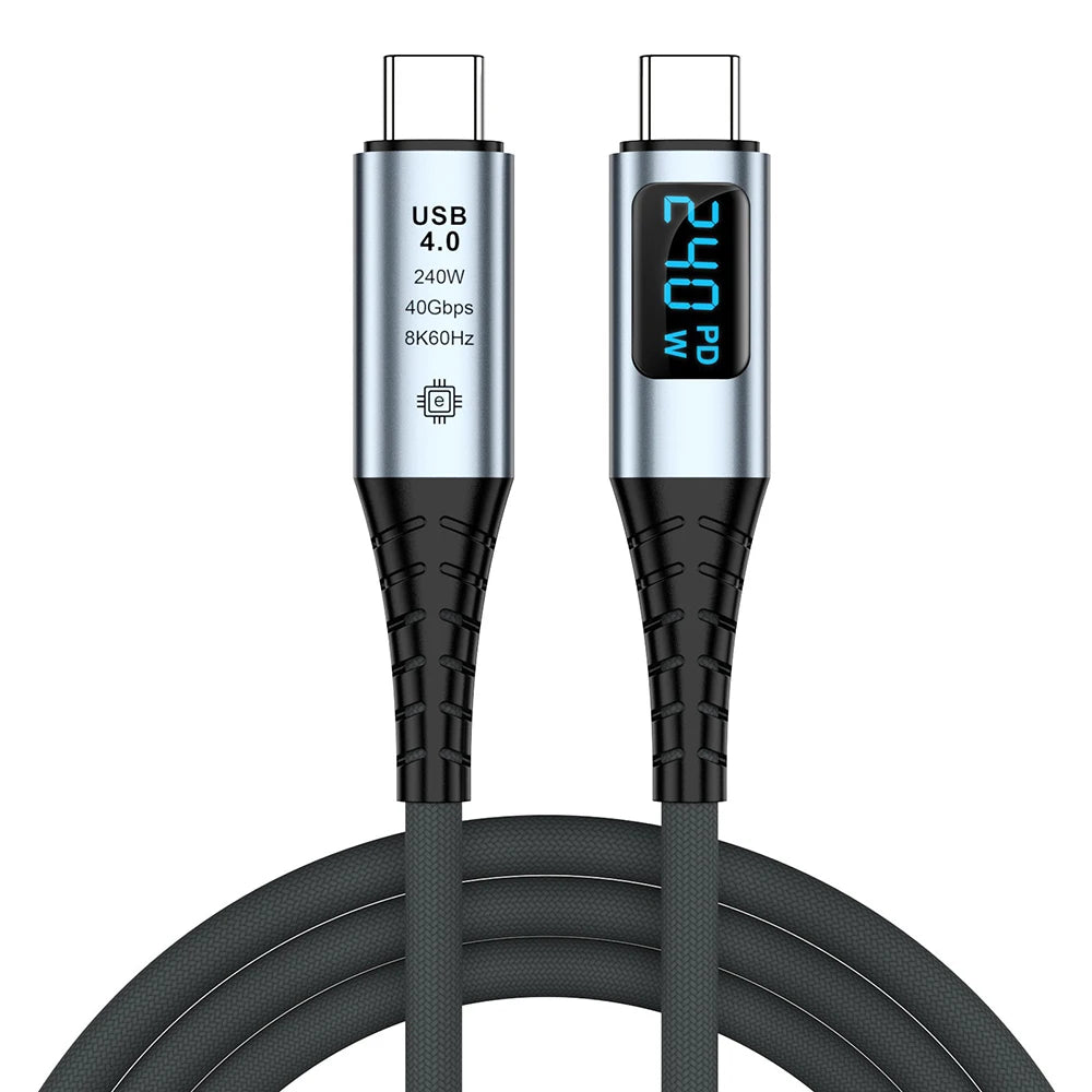 UGOjP USB4 Cable 240W PD Fast Charging with LED Display 40Gbps Data Transfer USB C to C Data Cable for Laptop Phone Tablet