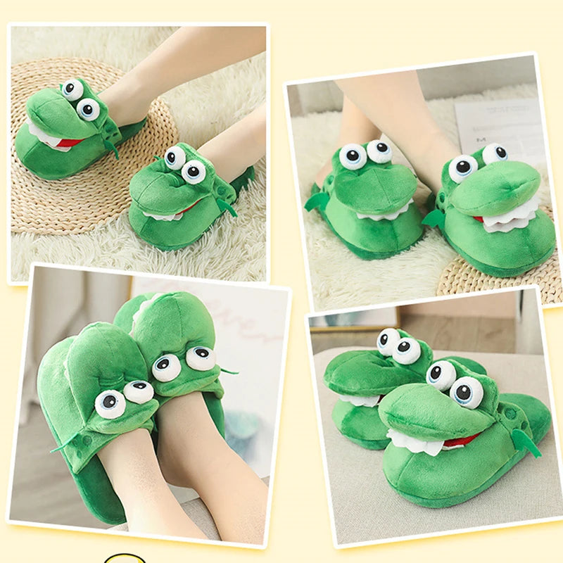 Cute Moving Mouth Crocodile Plush Slippers | Funny Warm Indoor Shoes