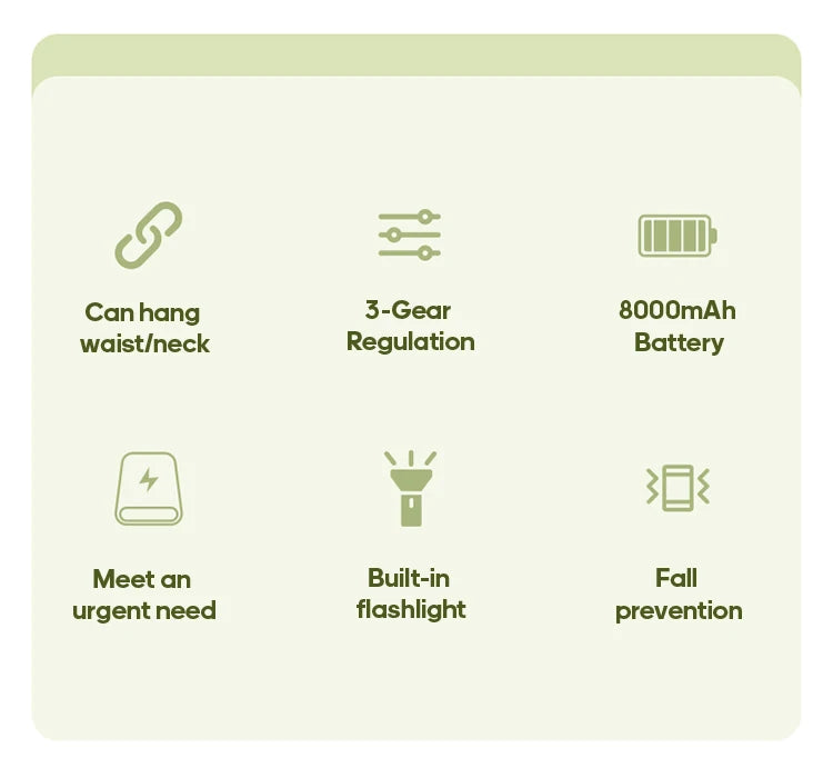 8000mAh Outdoor Waist Fan | Portable Bladeless Neck Fan with Lights