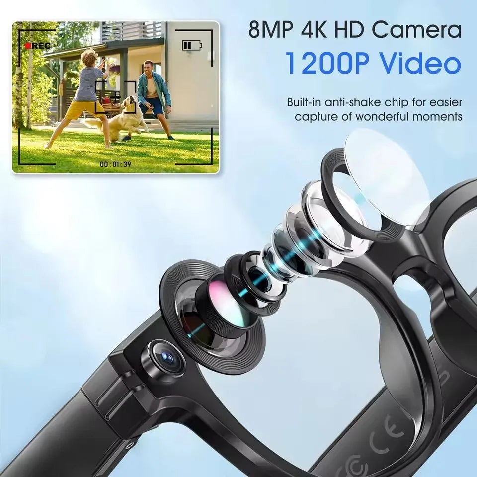 Smart AI Glasses | 8MP Camera, Noise-Cancelling, Waterproof Sunglasses