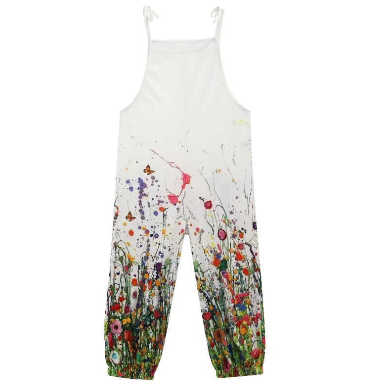 Stylish Women's Fish Print Suspender Jumpsuit for Summer Fun