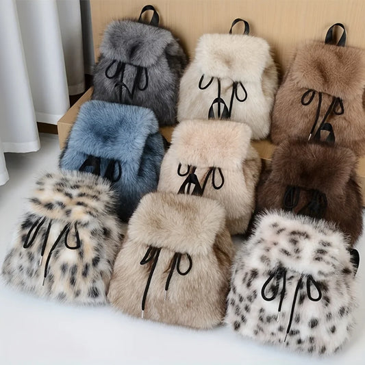 Mini mochila de mujer de piel sintética afelpada | Elegante y versátil