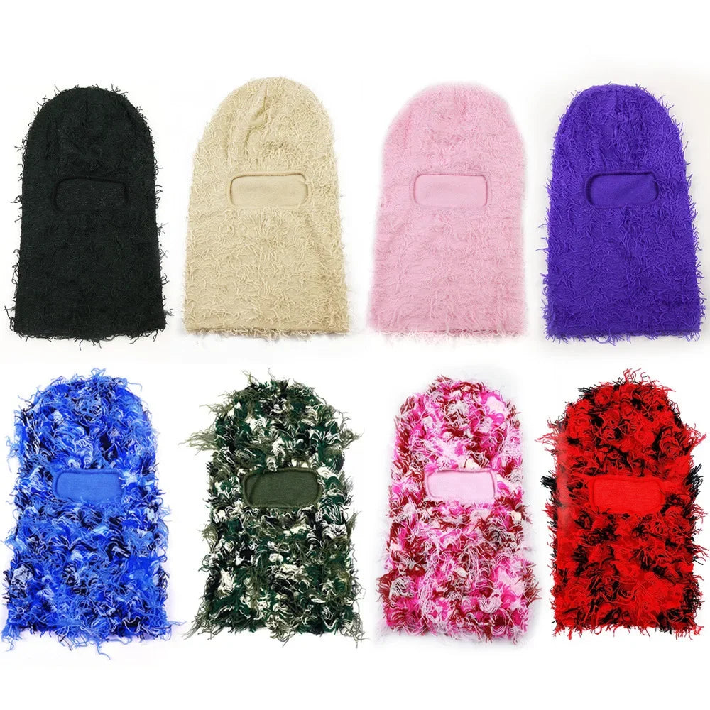 Unisex Distressed Knit Balaclava | Fuzzy Winter Ski Mask