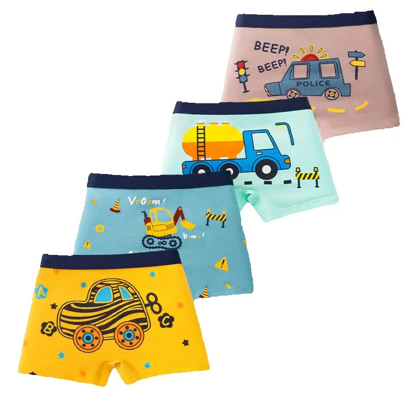 Boys' 4-Pack Cotton Boxer Briefs | Comfortable & Fun Designs