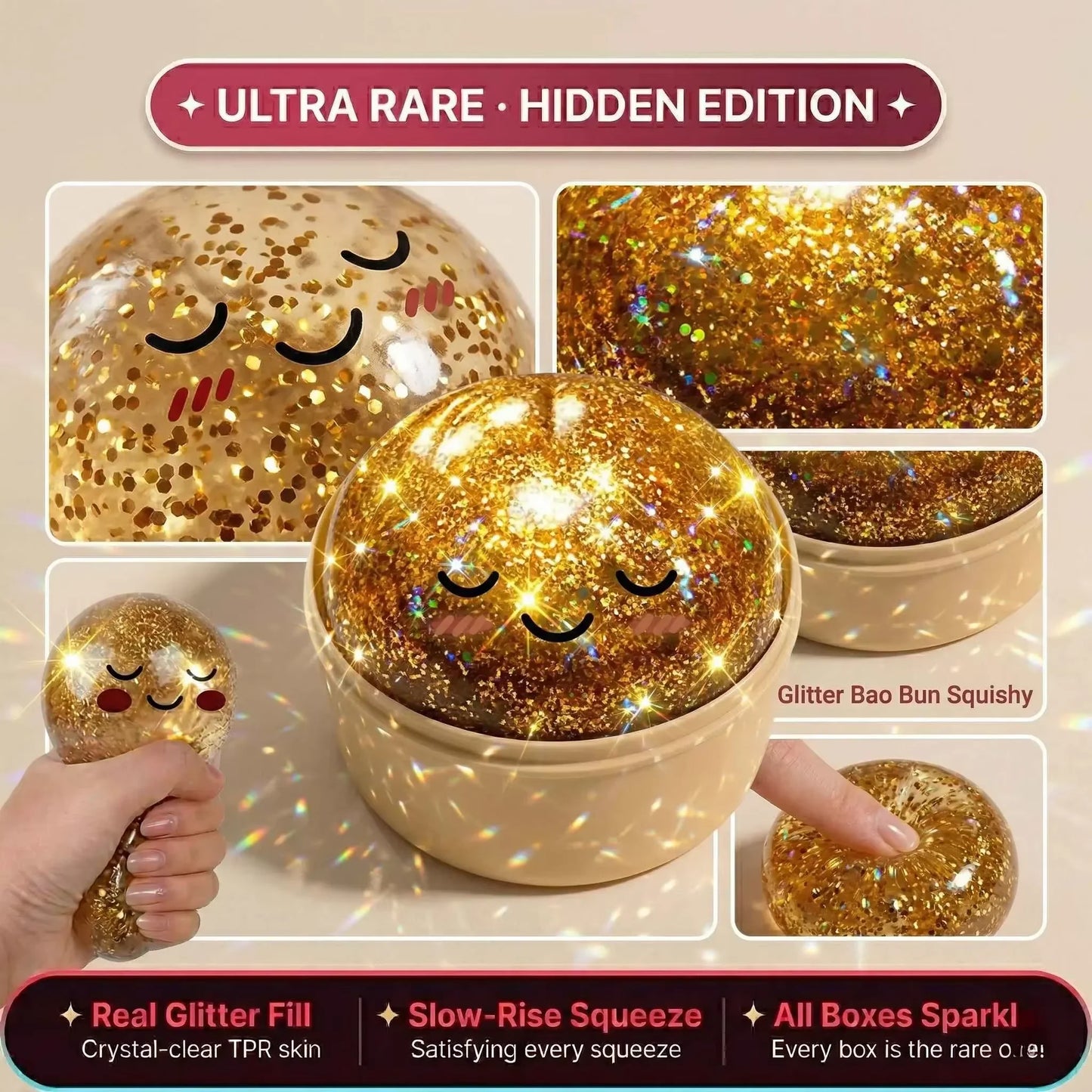 Dumpling Squishy ULTRA RARE Gold Glitter Hidden Edition Dumpling Viral Squishies Squishy Dumpling Slow Rise Stress Relief Soft.