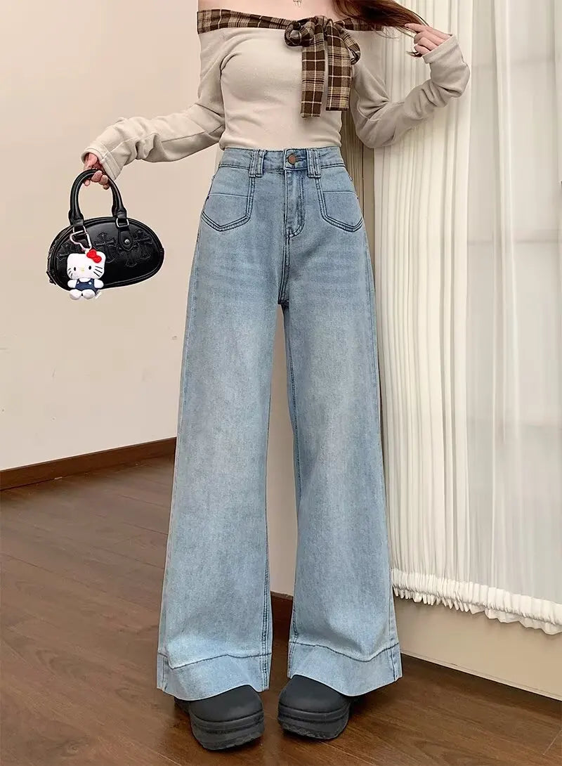 Women's High Waist Wide Leg Jeans | Comfortable Vintage Denim Pants