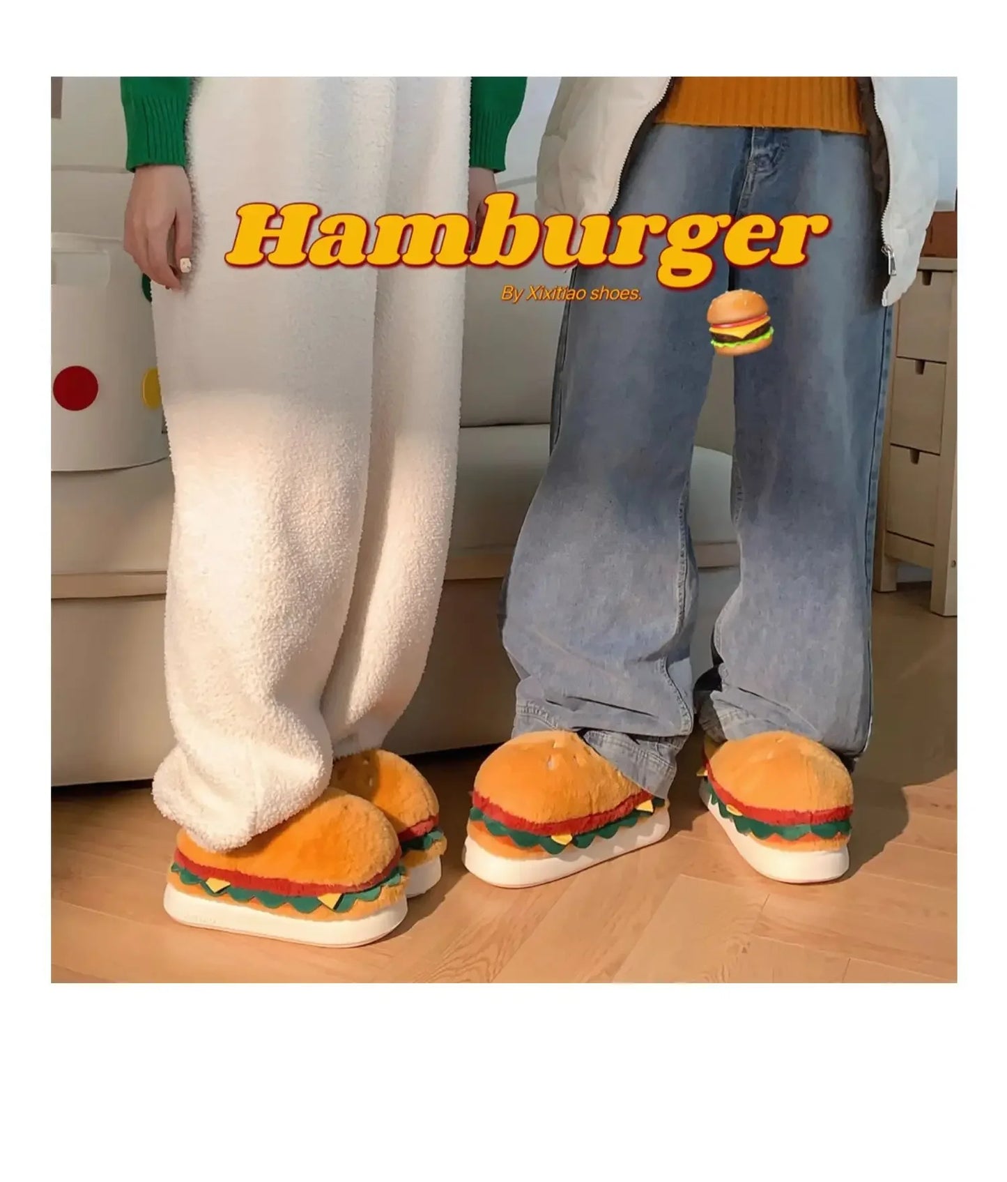 Cute Hamburger Plush Slippers | Warm & Cozy Indoor Footwear