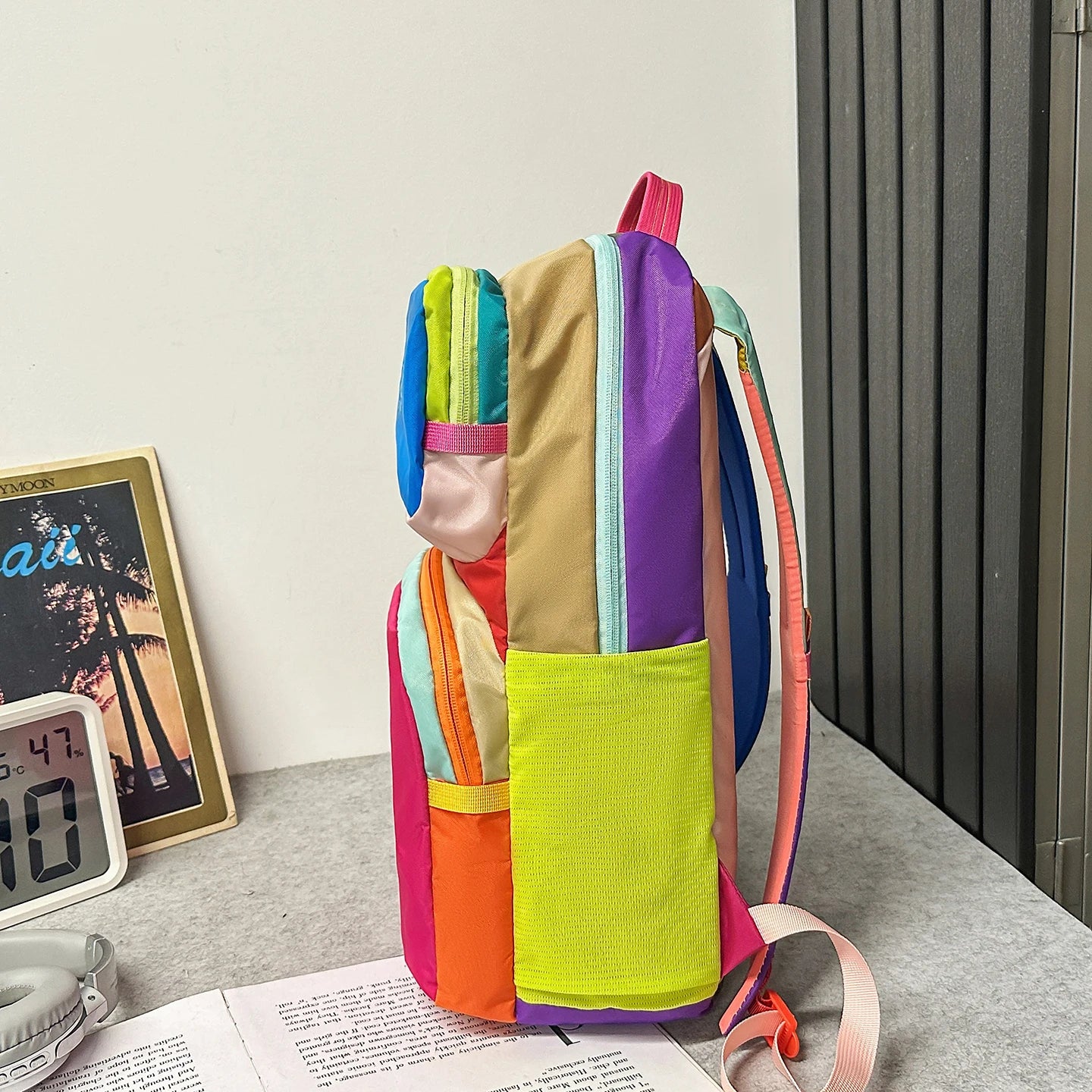 Dopamine Sporty Unisex Backpack Colorblock Logo Large Capacity Multi Function Adjustable Strap Backpack for Commute Sports