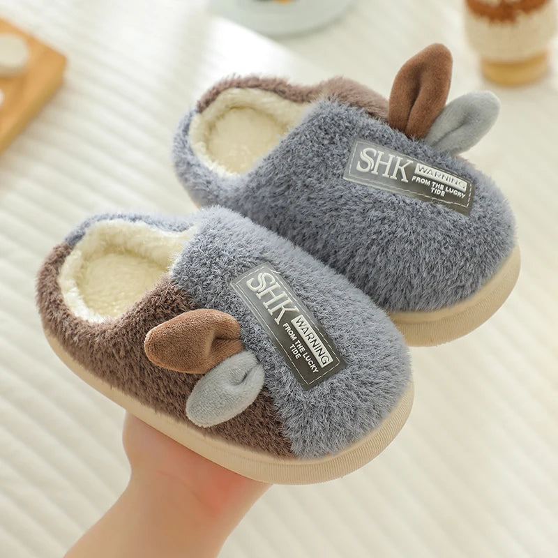 Cute Animal Print Plush Slippers for Kids | Cozy Indoor Shoes