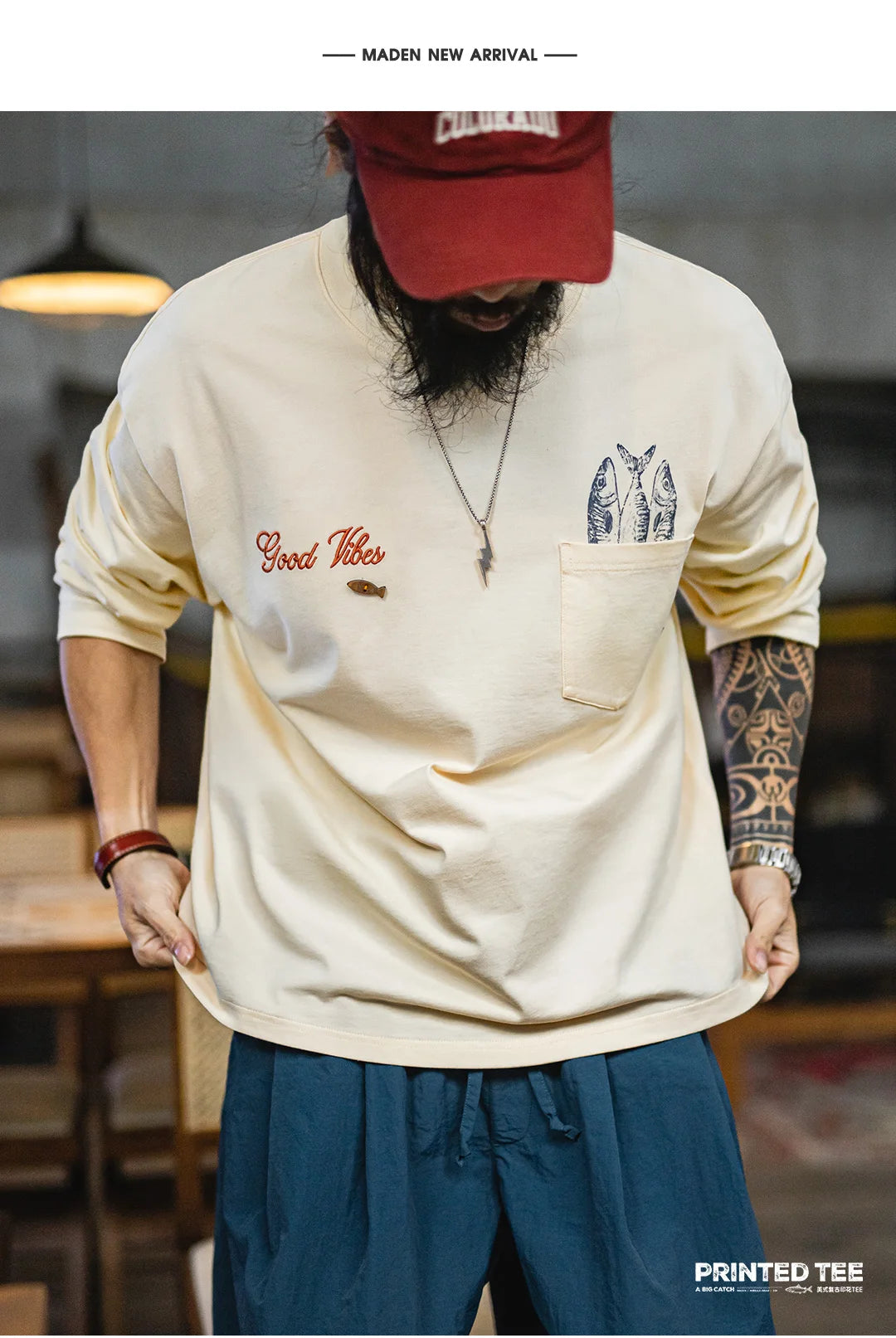 Men's Cotton Fish Printed Long Sleeve Tee | Casual Comfort Wear