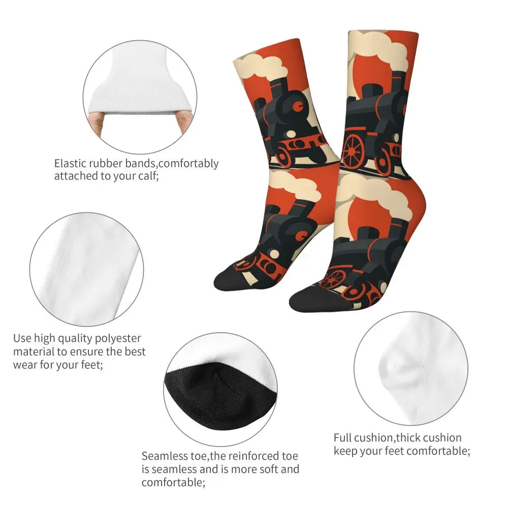 Trendy Steam Train Crew Socks | Stylish All Seasons Long Stockings