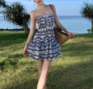 Chic Vintage Sleeveless Pleated Tube Dress for Summer Parties