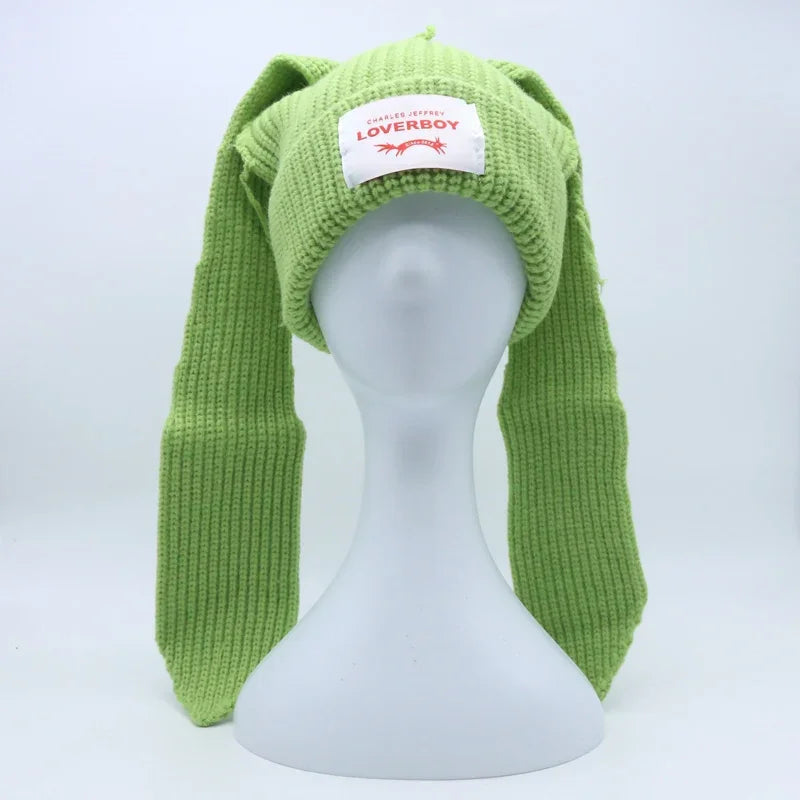 Unisex Long Fox Ears Knitted Beanie | Y2K Bunny Rabbit Hat